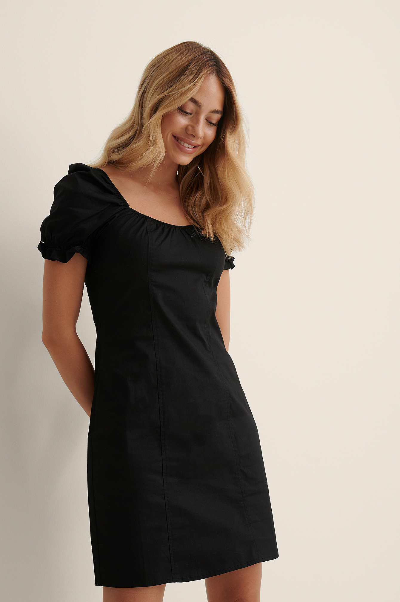 Organic Puff Shoulder Mini Dress Black ...
